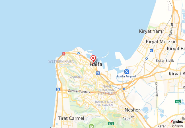 خريطة القبلة لمدينة حيفا