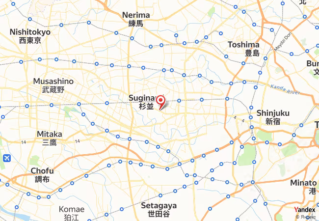 Qibla Map for Suginami-ku